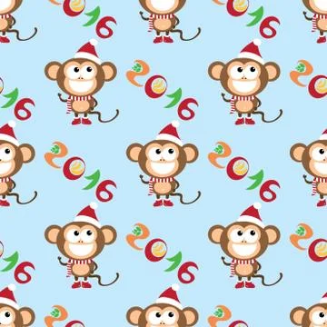 Seamless decorative New Year background with monkeys Stock Illustration