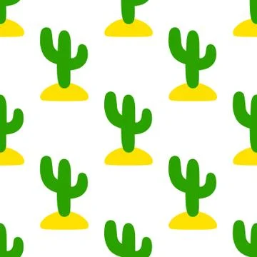 Seamless decorative pattern with cute style cacti. Stock Illustration