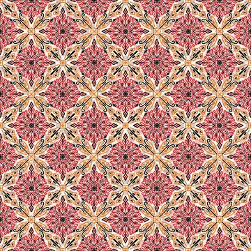 Seamless Decorative Pattern Featuring Intricate Floral Motifs and Geometric Stock Illustration