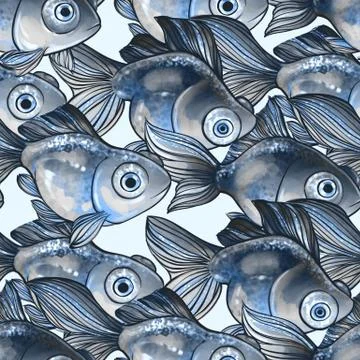 Seamless decorative pattern with fish Stock Illustration