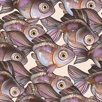 Seamless decorative pattern with goldfish Stock Illustration