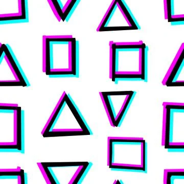 Seamless decorative pattern with hand drawn geometry shapes. 3d stereoscopic Stock Illustration