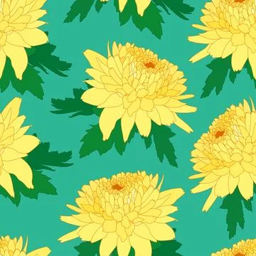 Seamless decorative pattern with light yellow chrysanthemum. Crown daisy Stock Illustration