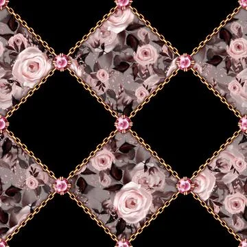 Seamless decorative pattern with roses and chains Stock Illustration
