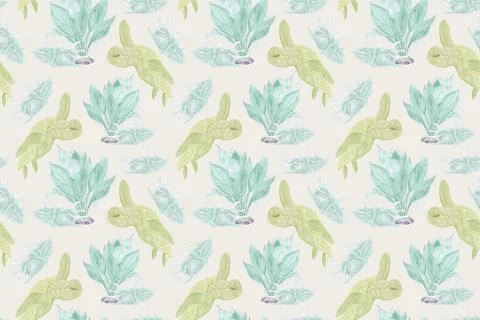 Seamless decorative pattern on the theme of the ocean with illustrations of s Stock Illustration