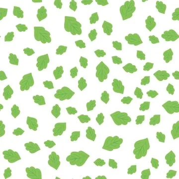 Seamless decorative template texture with green leaves on white background. s Stock Illustration