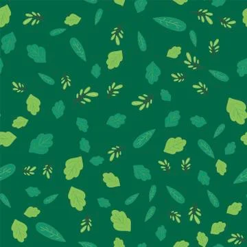 Seamless decorative template texture with green leaves on green background. s Stock Illustration