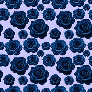 Seamless Deep Blue Rose Pattern on Light Lavender Background Ilustração Stock