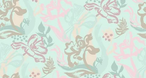Seamless delicate floral pattern in mint color with painted tulips 스톡 일러스트