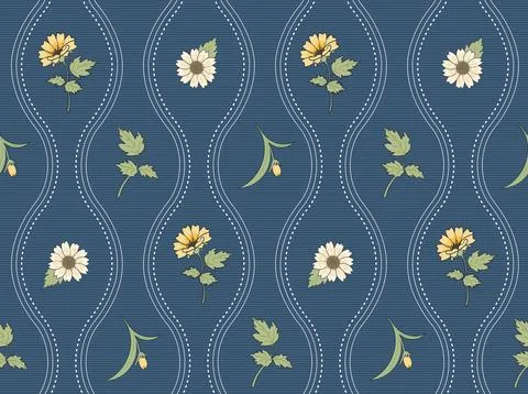 Seamless denim pattern with vintage daisy flowers. イラスト素材