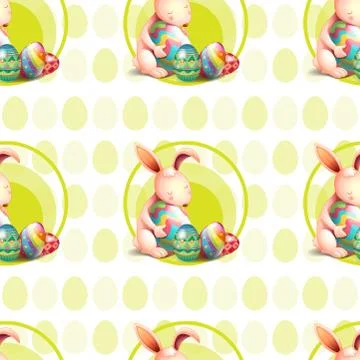 A seamless design with bunnies hugging the eggs Stock Illustration