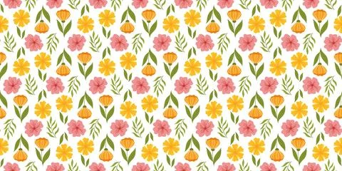 Seamless design with floral elements. Botanical-inspired repetitive fabric .. Stock Illustration