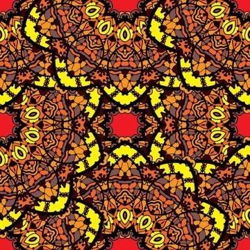 Seamless design made of mandala round patterns brown henna color Seamless ... Stock Photos