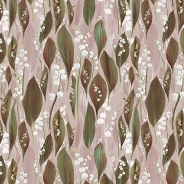 Seamless design pattern with lilies of the valley and leaves Stock Photos