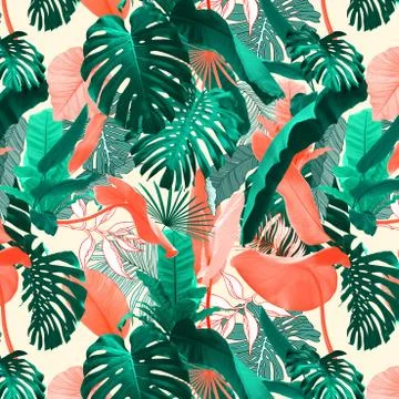 Seamless design pattern with tropical leaves, can be used as wallpaper Stock Photos