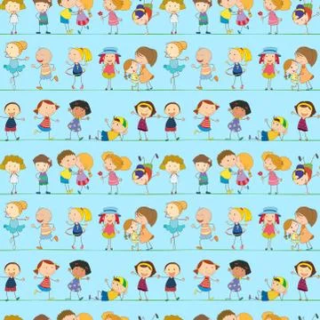 A seamless design with playful kids Stock Illustration