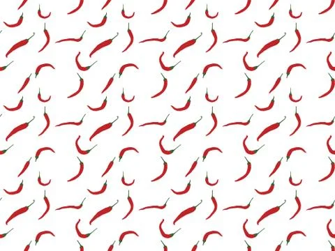 Seamless design of repeated pattern of red peppers with green stems illustration Stock Illustration
