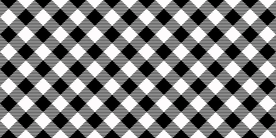 Seamless diagonal gingham pattern. Black and white slanted vichy cage background 스톡 일러스트