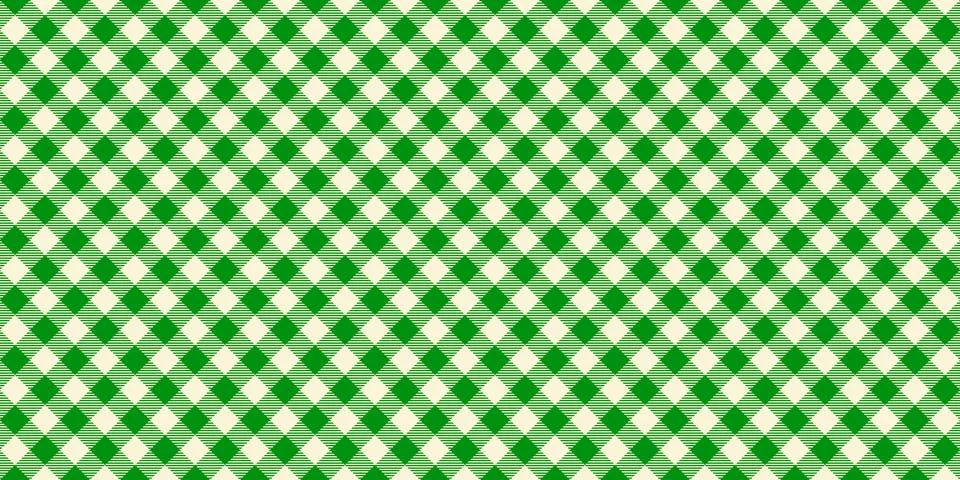 Seamless diagonal gingham pattern. Green and white slanted vichy cage background Stock Illustration