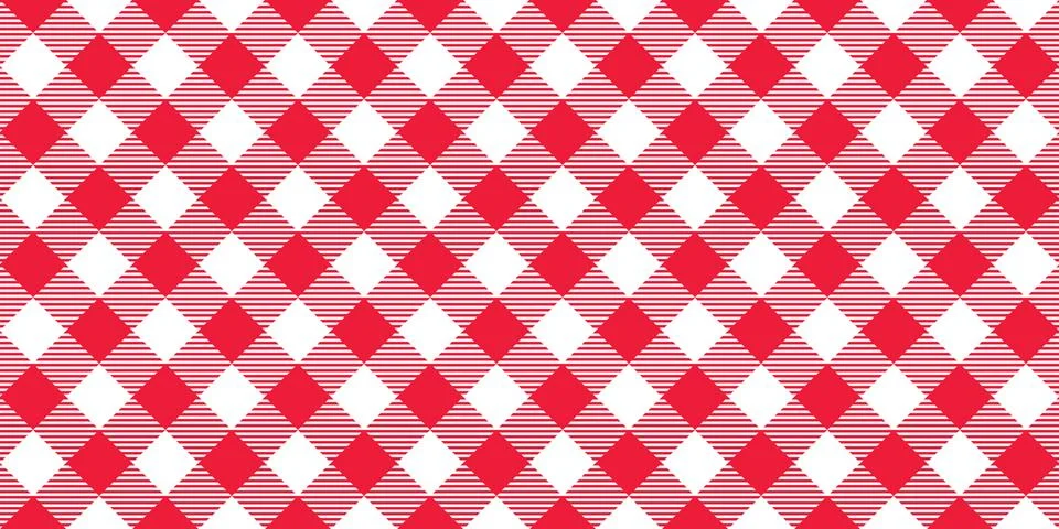 Seamless diagonal gingham pattern. Red and white slanted vichy cage background Stock Illustration
