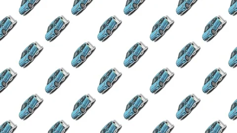Seamless diagonal pattern featuring blue EV hatchback stickers Stock Footage 325865118