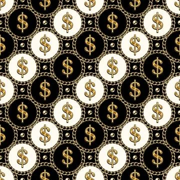 Seamless diagonal pattern with gold dolalr sign Stock Illustration