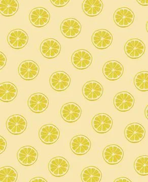 Seamless diagonal pattern of watercolor-style lemon slices on a pastel yel... Foto stock