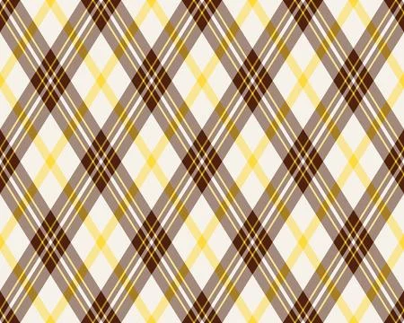 Seamless diagonal plaid pattern featuring warm brown, soft yellow, and white  库存插图