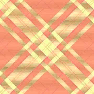 A seamless diagonal plaid pattern featuring soft coral and pale yellow hues.  Stock Illustration