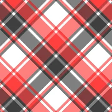 Seamless Diagonal Plaid Pattern in Red Gray and White Tones Stock Illustration