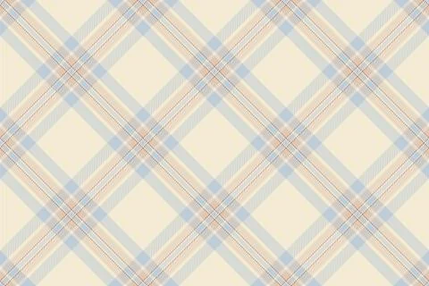 A seamless, diagonal plaid pattern in soft beige, blue, and brown tones creat Stock Illustration