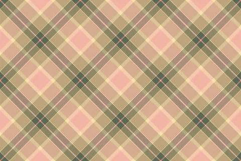 A seamless diagonal plaid pattern in soft pink, tan, and dark green evokes a  Stock Illustration