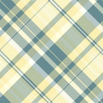 Seamless diagonal plaid pattern in soft yellow, pastel blue, and white. This  Stock Illustration