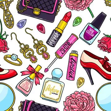 Seamless different female things Stock Illustration