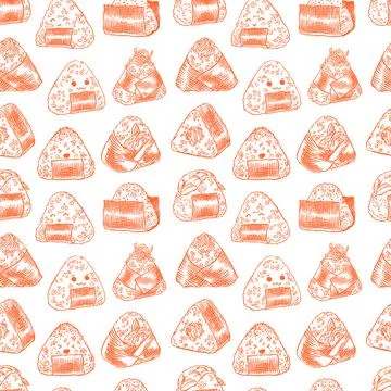 Seamless different sketch onigiri Stock Illustration