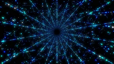 Seamless Digital Abstract Tunnel Made of Flickering Dots and Lines Blue White Stock Footage 134906949