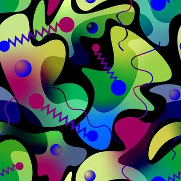 Seamless digital backdrop with gradient shapes, wave lines and dots Stock Illustration