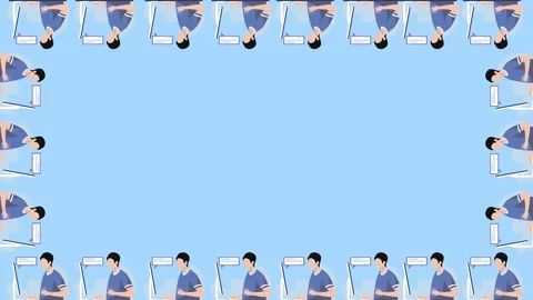 Seamless digital frame pattern of office worker character with computer in 4k Stock Footage 146207693