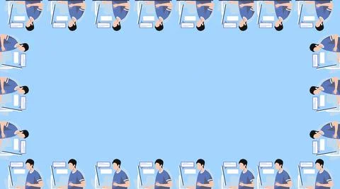 Seamless digital frame pattern of office worker character with computer Illustrazione stock