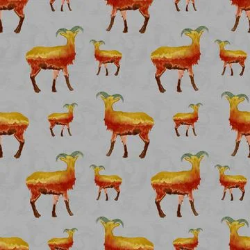 Seamless digital pattern of silhouettes of mouflon rams Stock Illustration