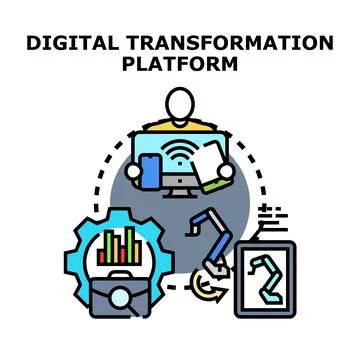 Seamless digital transformation platform connecting business processes and .. Ilustración de archivo