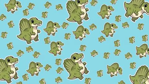 Seamless dinosaur pattern with charming spinosaurus characters in clean vec.. Stock Illustration