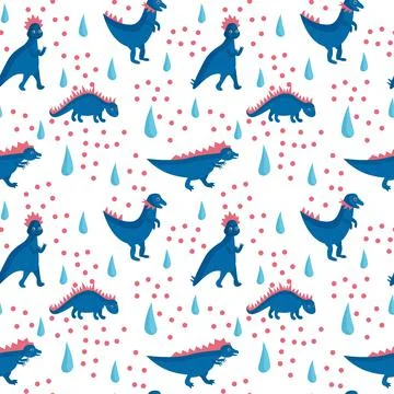 Seamless dinosaur pattern for decoration design. Funny cartoon characters. Stock Illustration