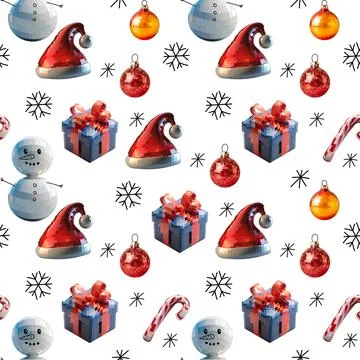 Seamless disco mirror ball pattern new year, snowman, gift, caramel cane, s.. イラスト素材