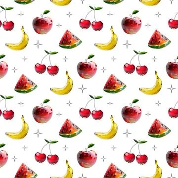 Seamless disco mirror ball template cherry, watermelon, banana apple mango... Stock Illustration