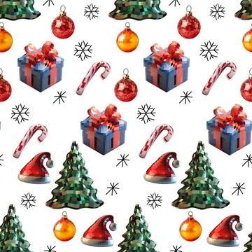 Seamless disco mirror ball template new year, Christmas tree, gift, caramel.. Stock Illustration