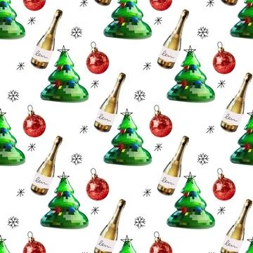 Seamless disco mirror ball template new year, Christmas tree, gift, caramel.. Stock Illustration