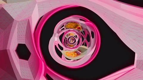 Seamless distorted spheric structure animation flying fisheye lens POV. Travel Video stock 186557589