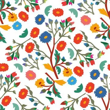 Seamless ditsy floral pattern with cute plants on white background. Vector il Stock Illustration