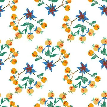 Seamless ditsy floral pattern with cute plants on white background. Vector il Illustrazione stock